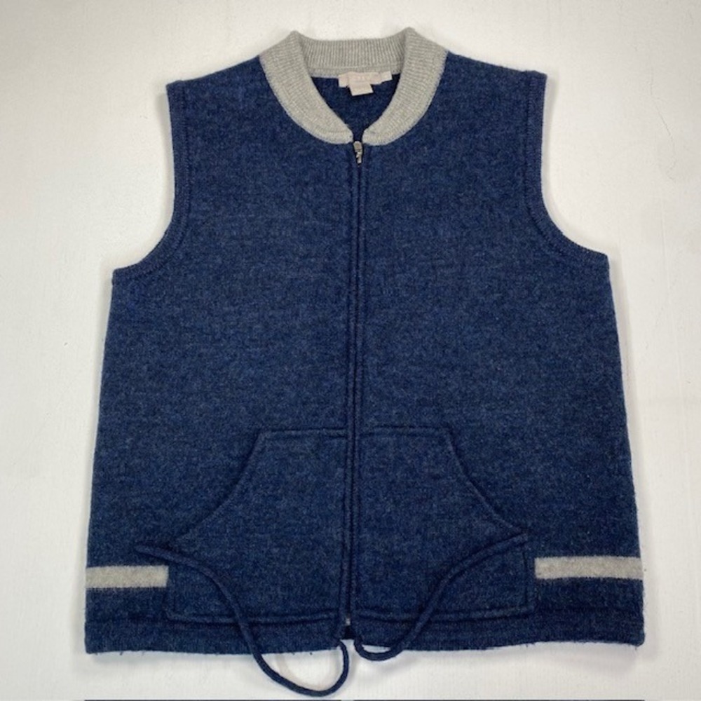 J.Crew Blue 100% Wool Full Zip Sweater Vest Mock Neck Kangaroo Pocket Medium